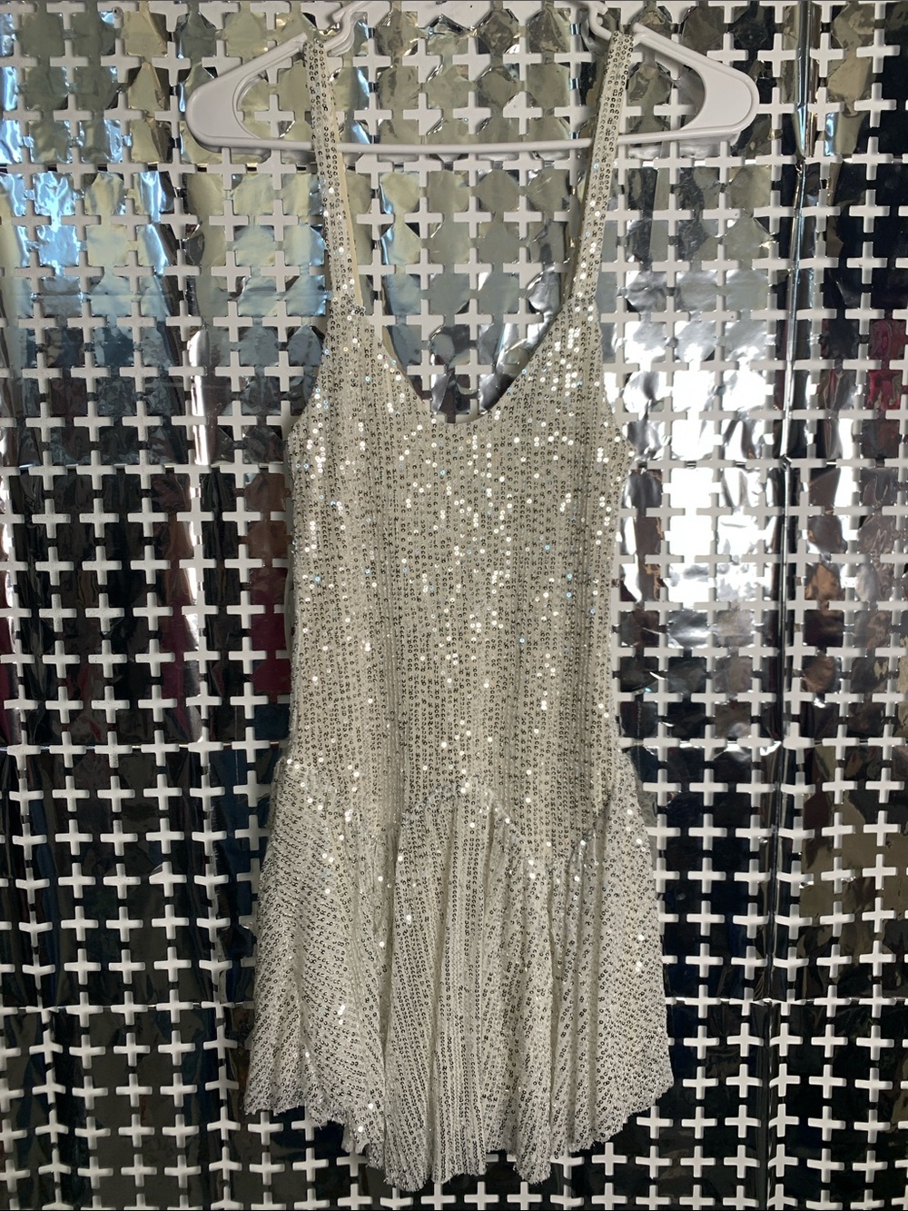 ALIVE Silver Sequin Mini Dress with Scoop Neck
